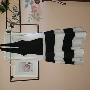 Junior's Black & White Striped Halter Dress
